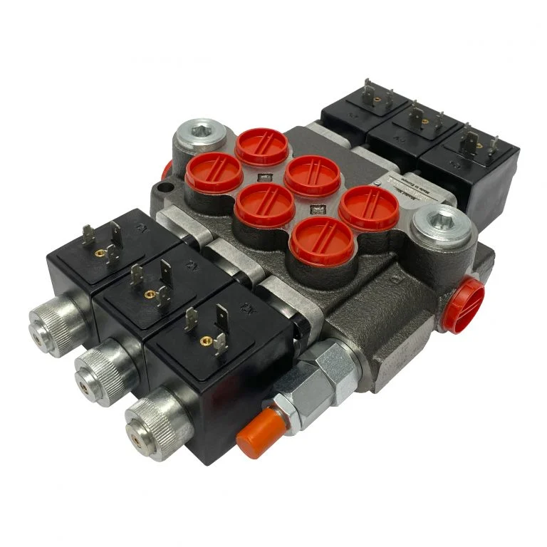 3 spool x 13 GPM solenoid hydraulic control valve, monoblock cast iron valve | Magister Hydraulics 3 spool x 13 GPM solenoid hydraulic control valve, monoblock cast iron valve | Magister Hydraulics