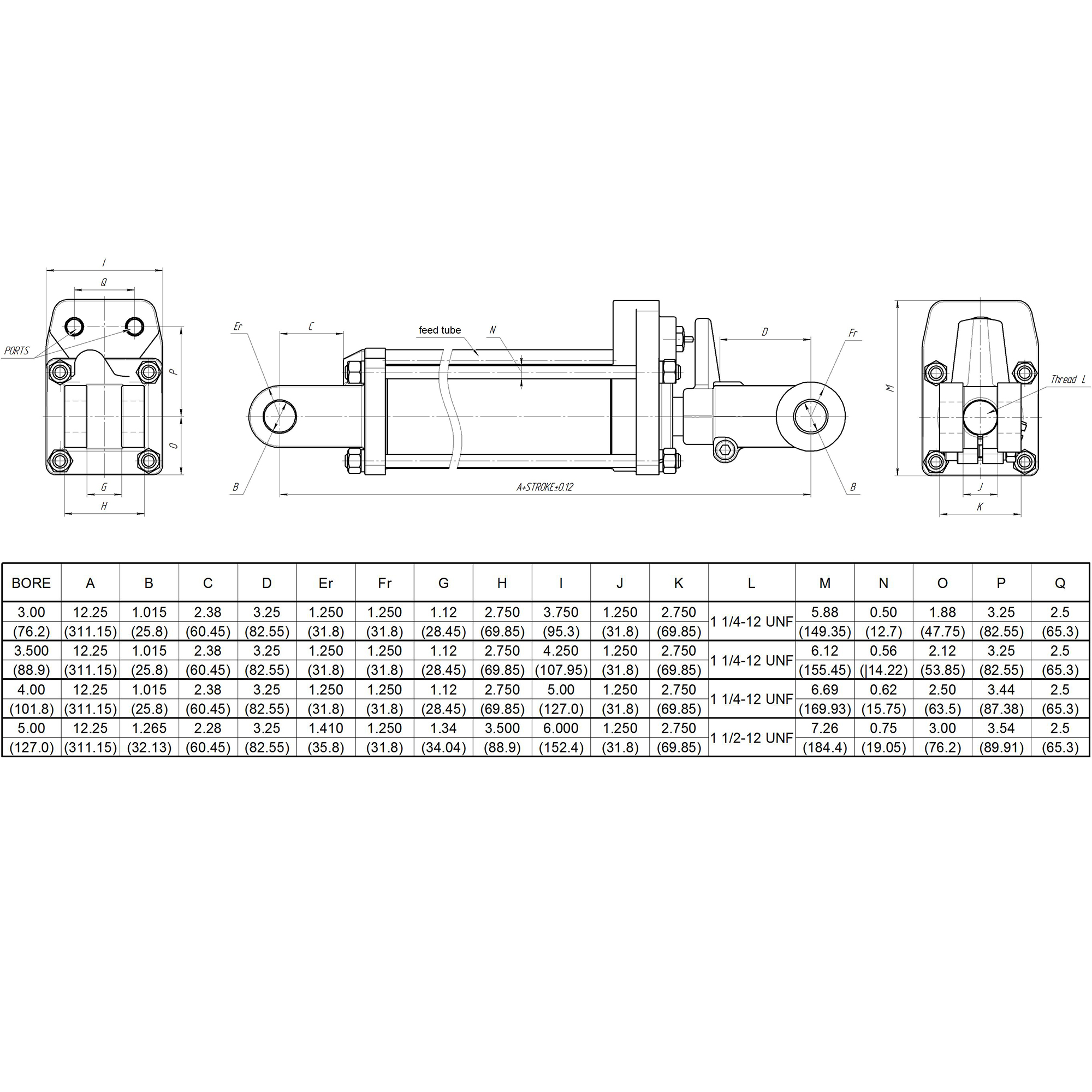 3 bore x 16 stroke CROSS hydraulic cylinder with depth control, tie rod double acting cylinder DC series | CROSS MANUFACTURING