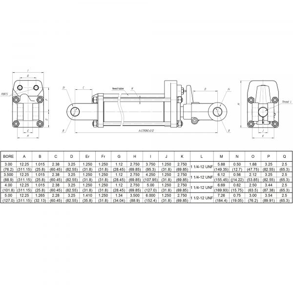 3.5 bore x 8 stroke CROSS hydraulic cylinder with depth control, tie rod double acting cylinder DC series | CROSS MANUFACTURING 3.5 bore x 8 stroke CROSS hydraulic cylinder with depth control, tie rod double acting cylinder DC series | CROSS MANUFACTURING
