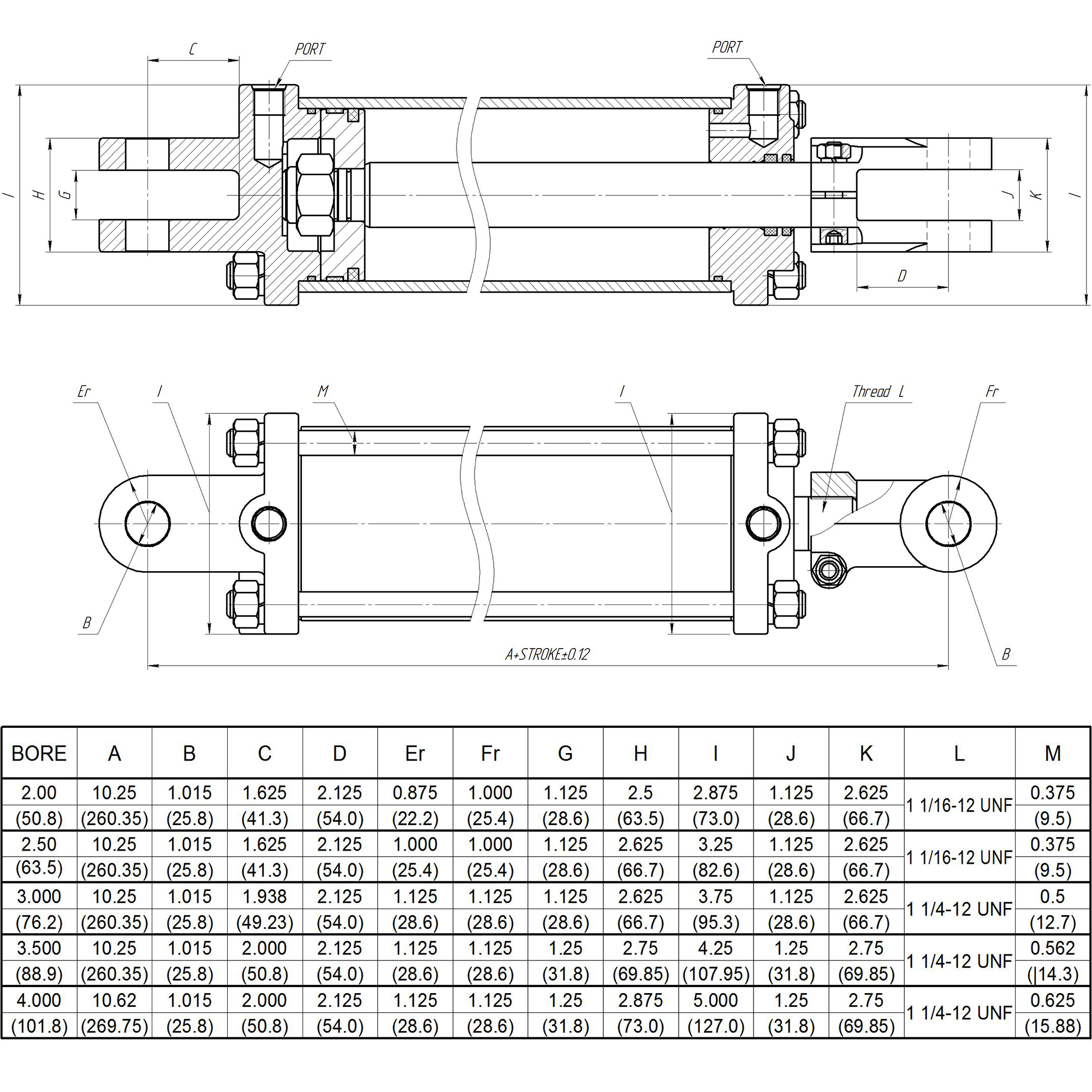 3.5 bore x 18 stroke CROSS hydraulic cylinder, tie rod DH Series cylinder | CROSS MANUFACTURING