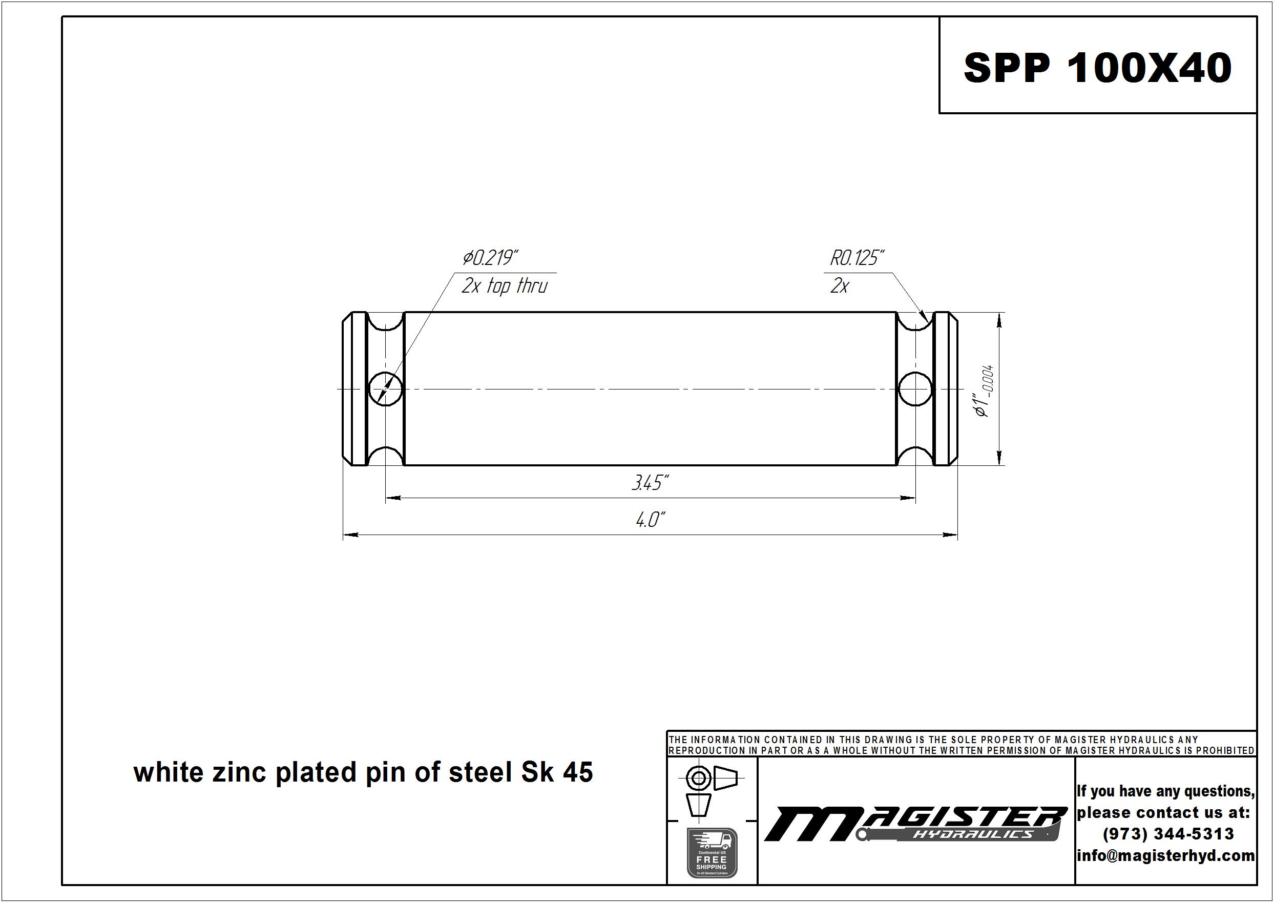 1 pin diameter x 4 long steel pivot pin for hydraulic cylinder